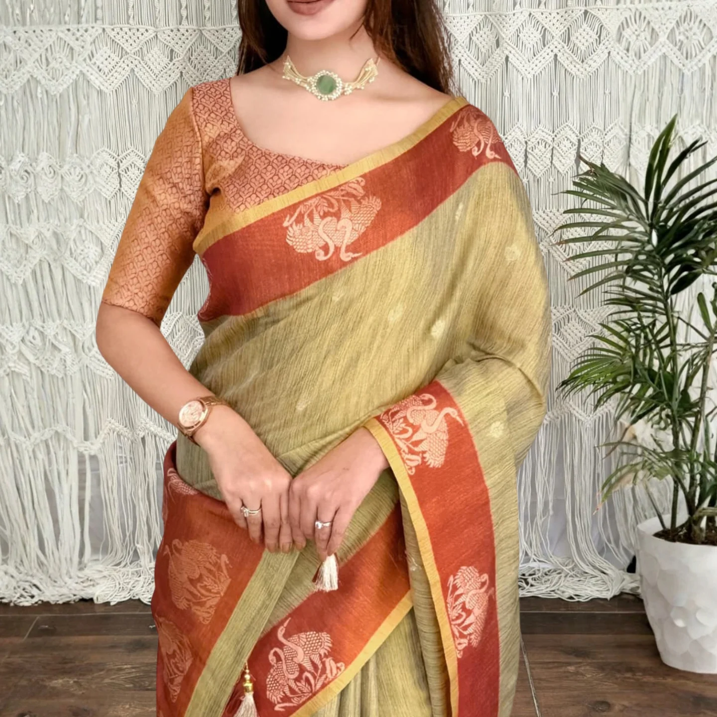 HANSHiNi ZARI JACQUARD COTTON SILK SAREE - Image 5