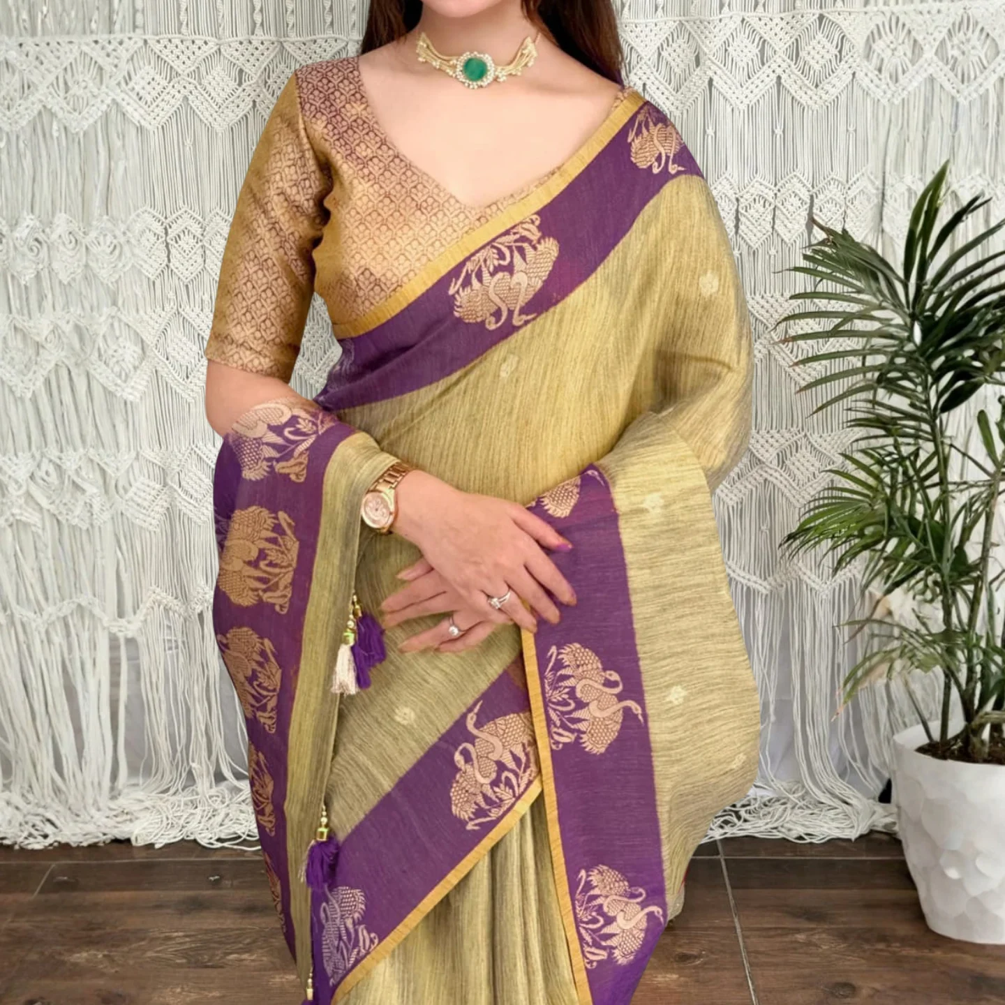 HANSHiNi ZARI JACQUARD COTTON SILK SAREE