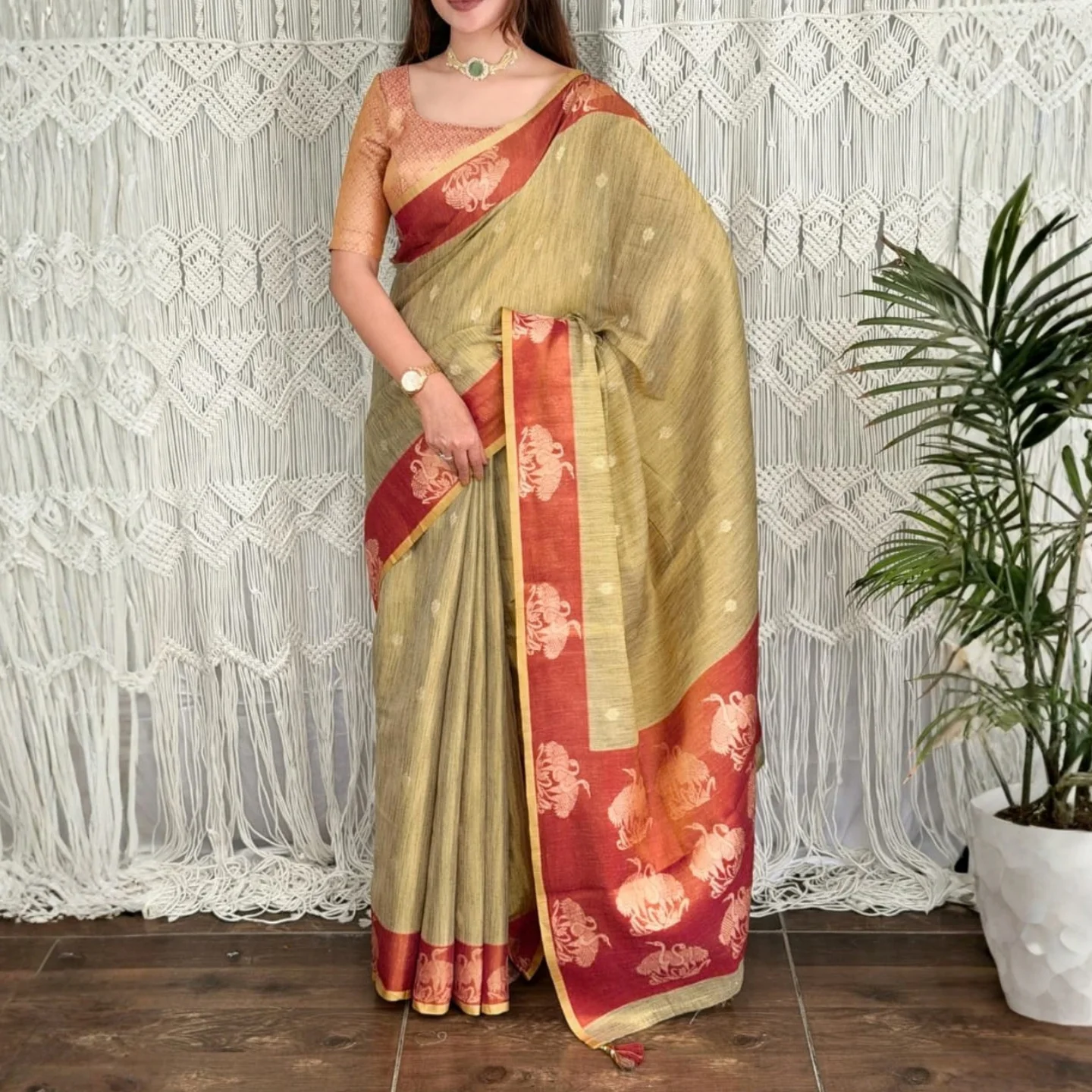 HANSHiNi ZARI JACQUARD COTTON SILK SAREE - Image 4