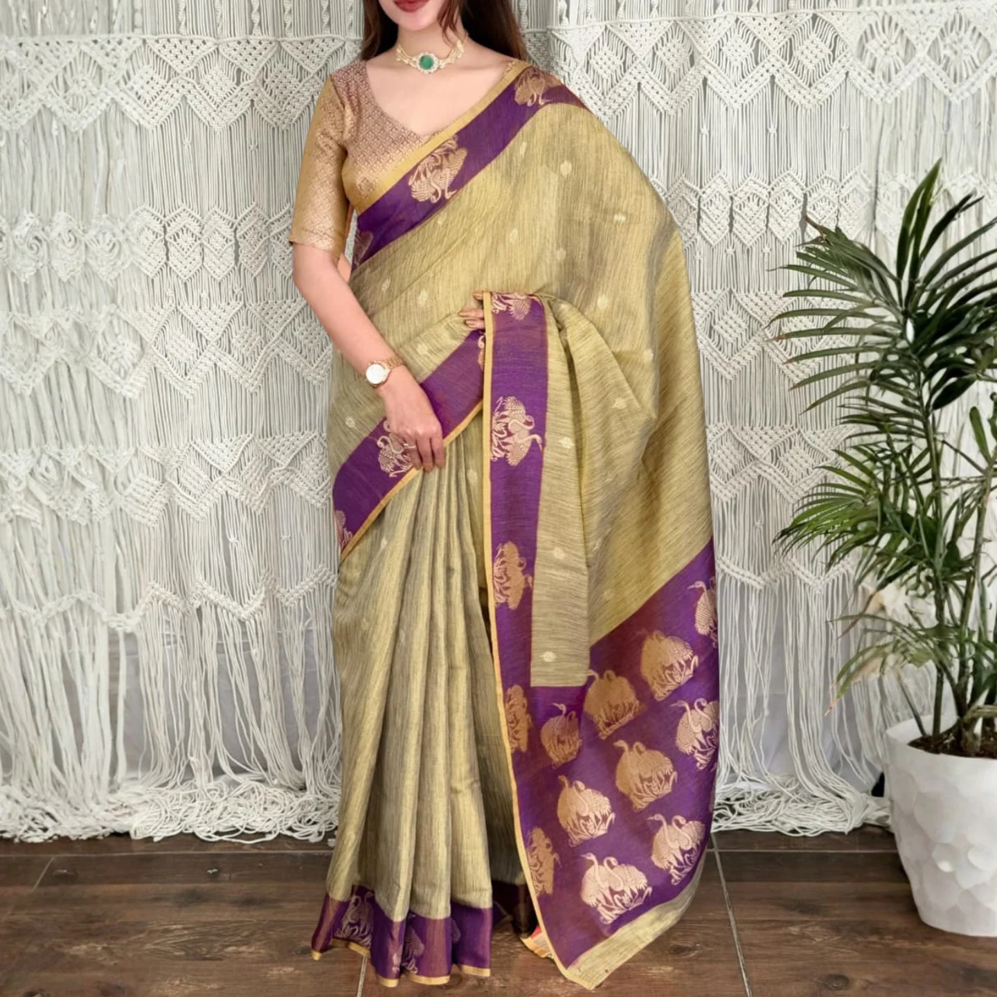 HANSHiNi ZARI JACQUARD COTTON SILK SAREE - Image 2